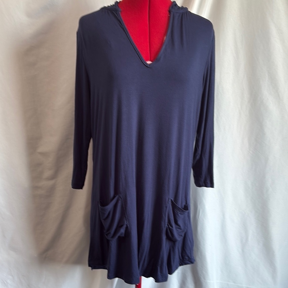 MM252 Blue Relaxed Asymmetrical Swim Coverup